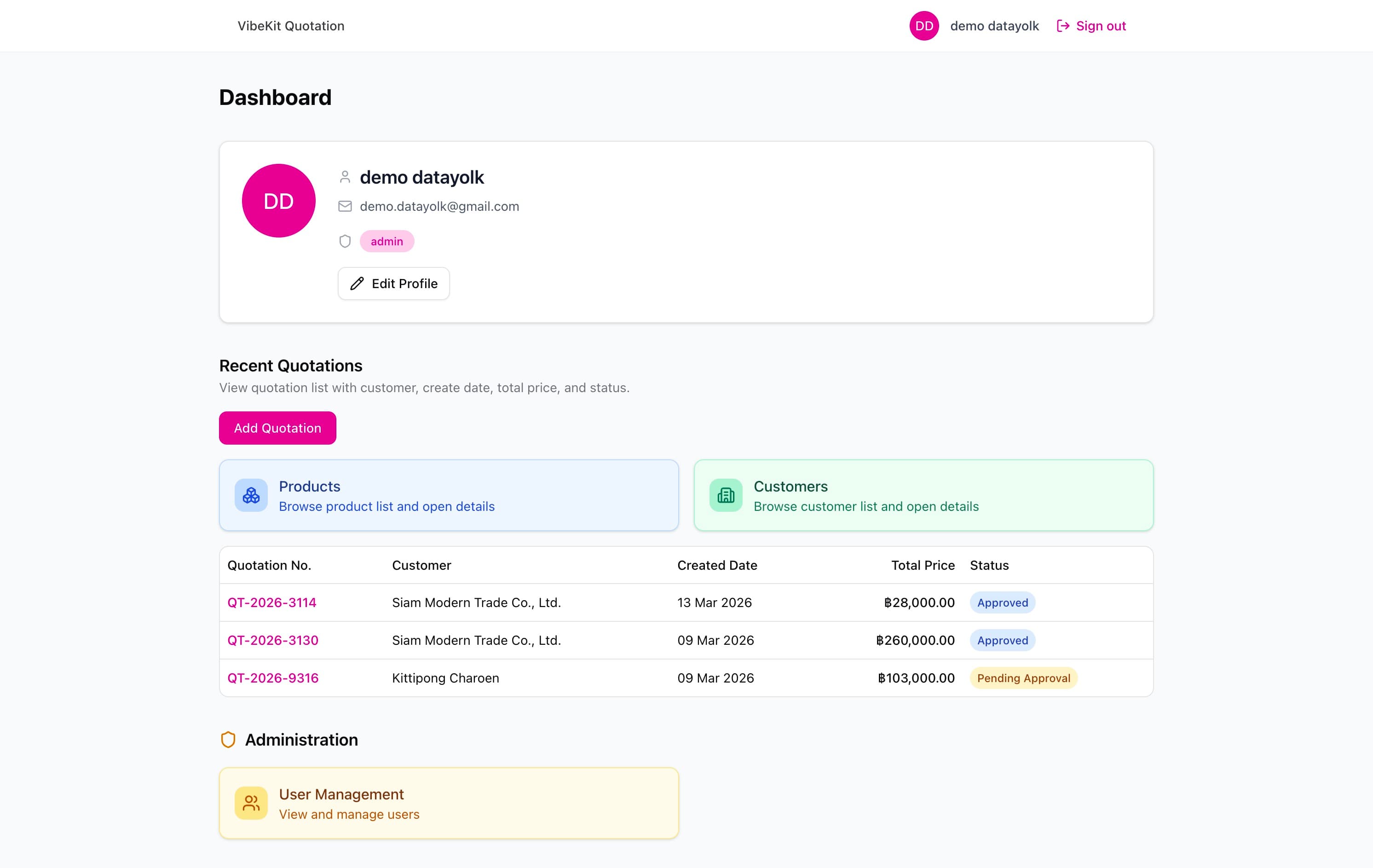 Quotation App application interface